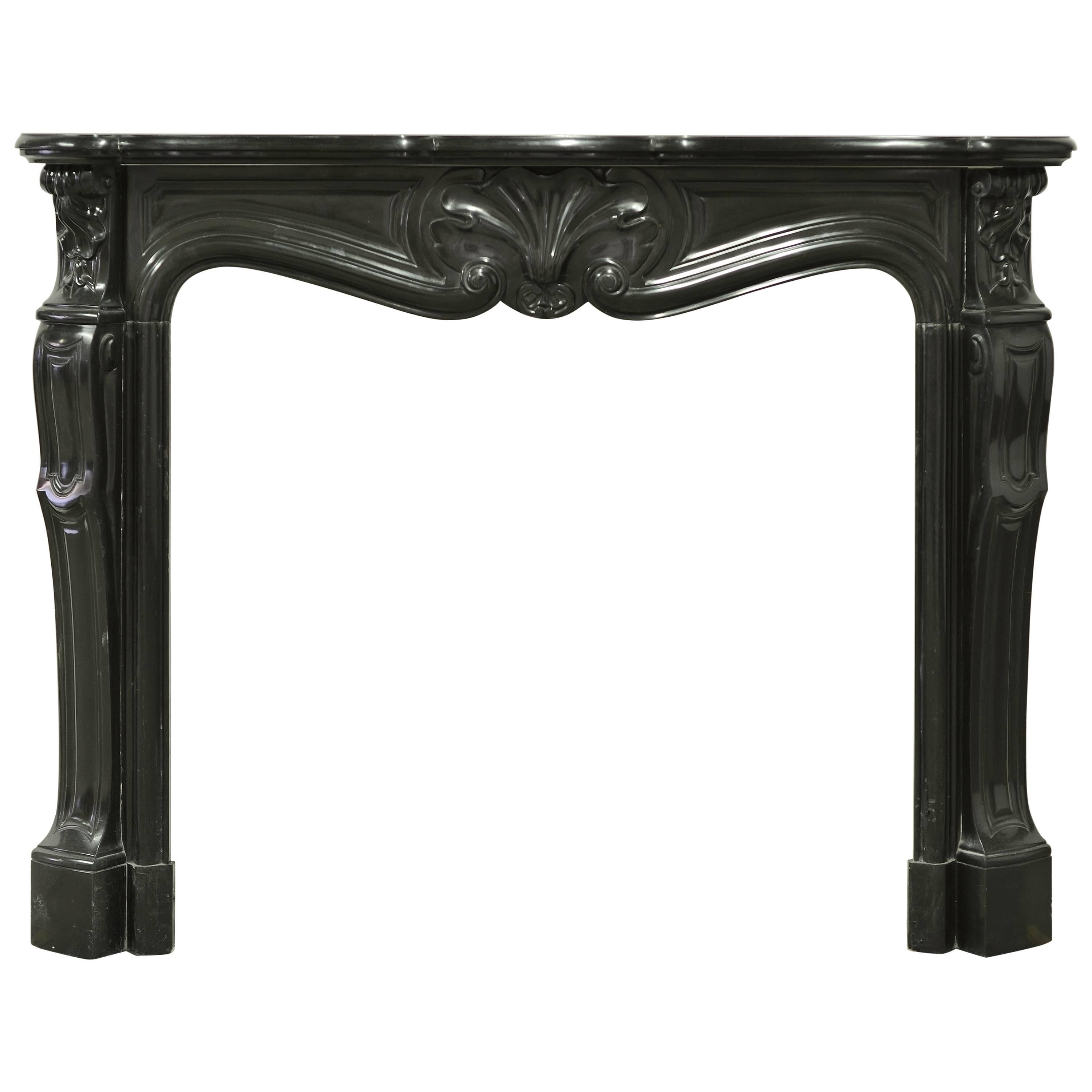 Black Marble Louis XV Fireplace Mantel, 19th Century