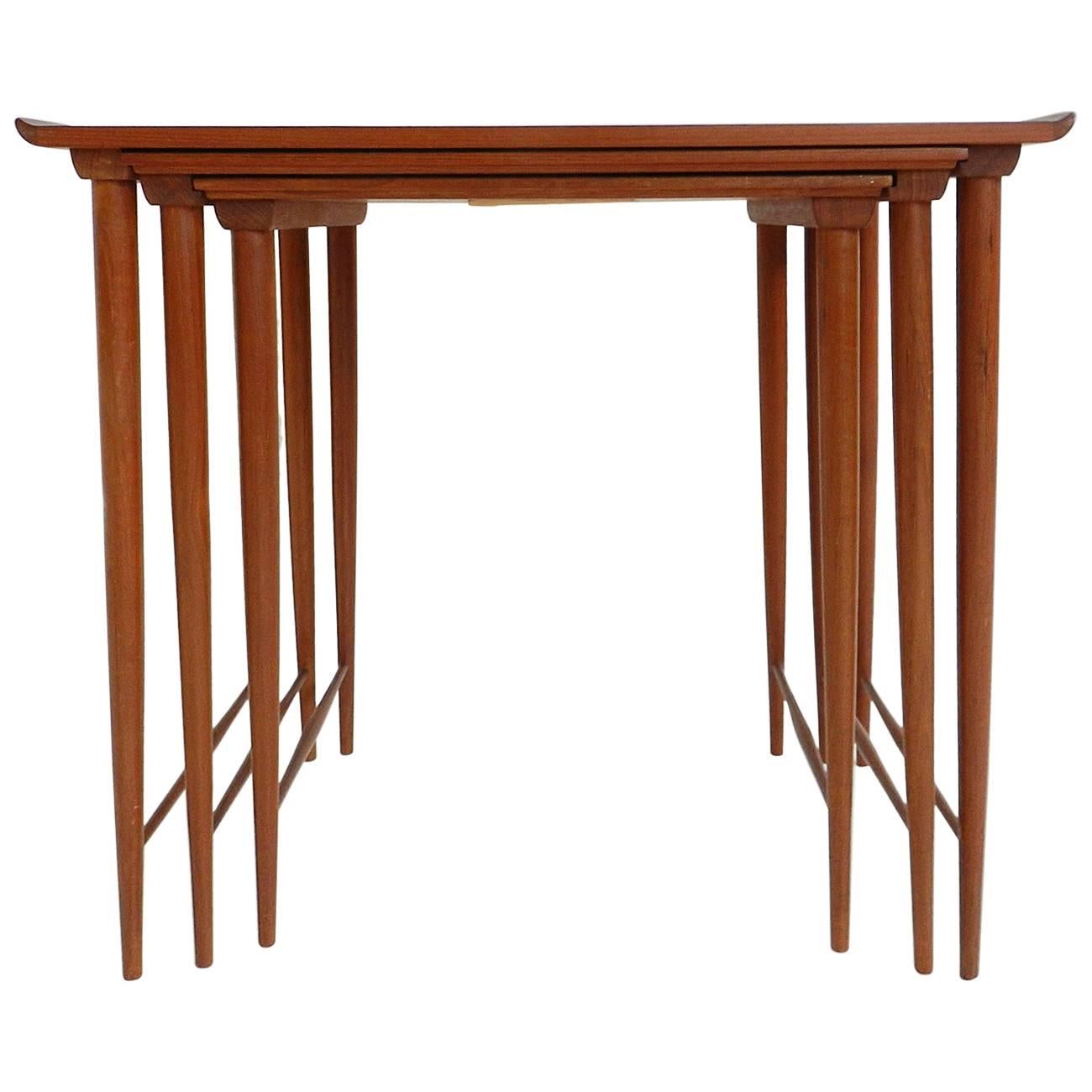 Set of Three Super Elegant Teak Nesting Side Tables by Grete Jalk For Sale