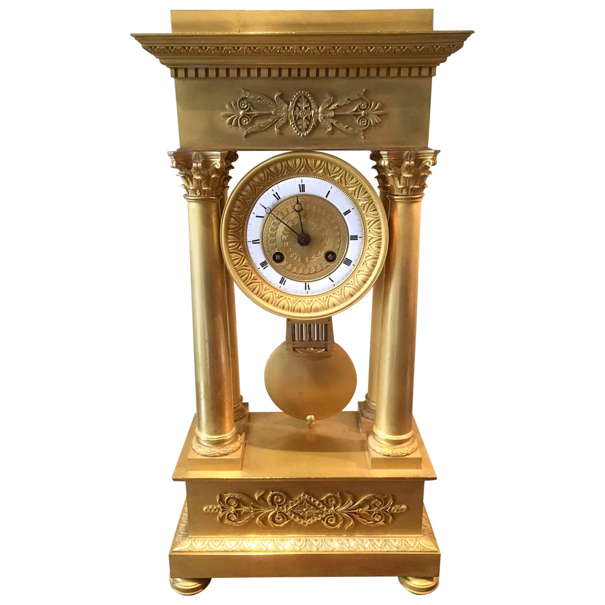 Fine Empire Portico Bronze "Ormolu" Clock