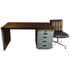 Vintage Mid-Century Steel Desk with Desk Chair in Industrial Chic 
Roneo
 Polish