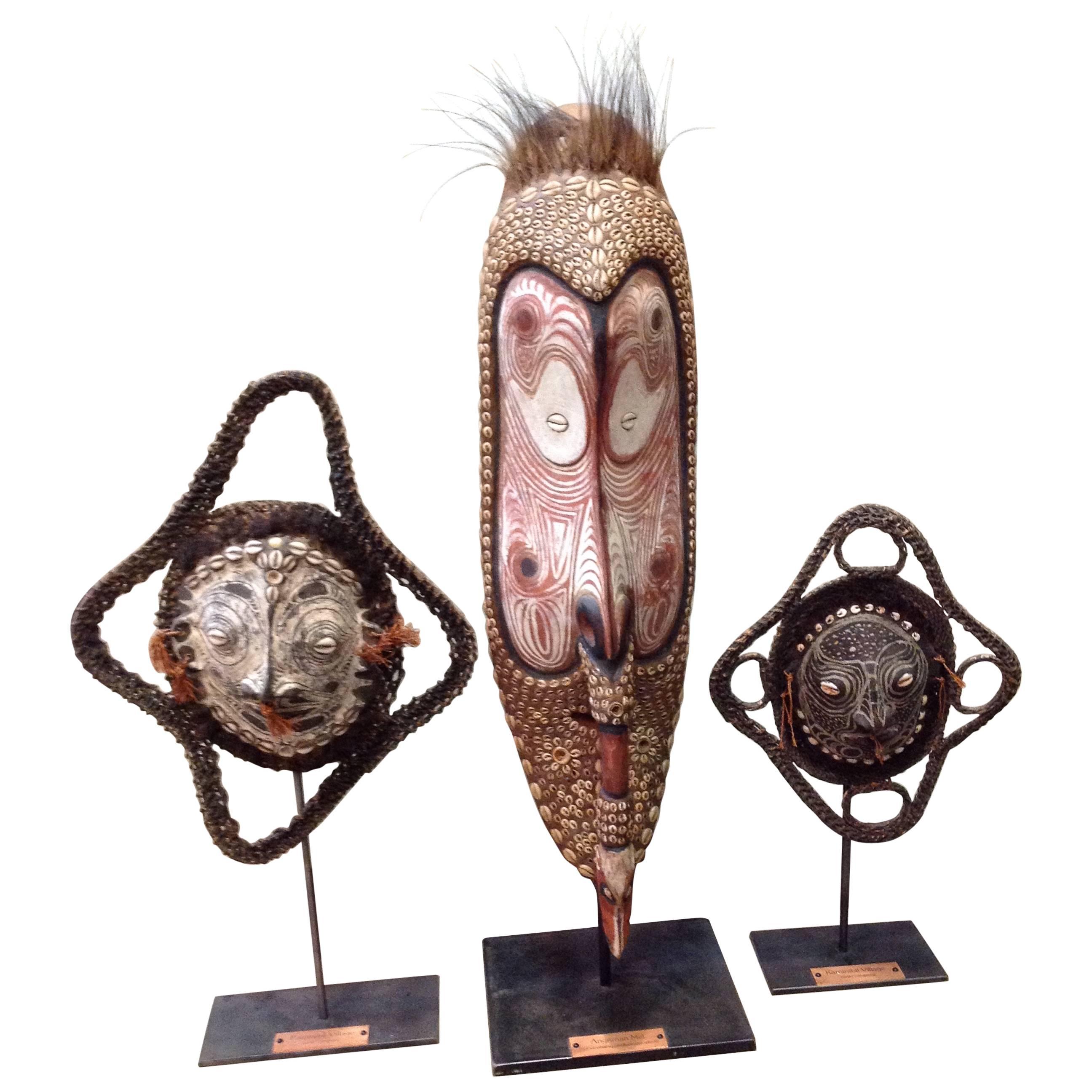 Set of Three African Masks on Metal Bases For Sale