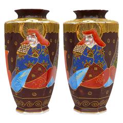Pair of Japanese Satsuma Hexagonal Vases 11