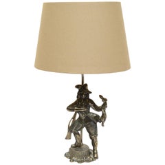 Retro Dutch Bronze Statue Lamp of a Hunter