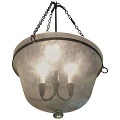 French Handblown Glass Melon Cloche Pendant Light