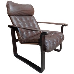 Finisch Dahlqvist A.B. Brown Leather Vintage Retro Lounge or Armchair