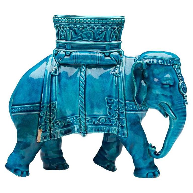 Antique Royal Worcester Majolica Elephant Vase by James Hadley, circa