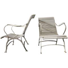 Pair of Painted Iron Garden or Patio Lounge Chairs, 