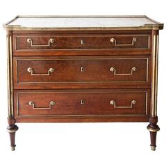 Small Louis XVI Plum Pudding Mahogany Commode with Carrara Marble Top
