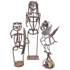 Trio of Brutalist Iron Figural Sculptures