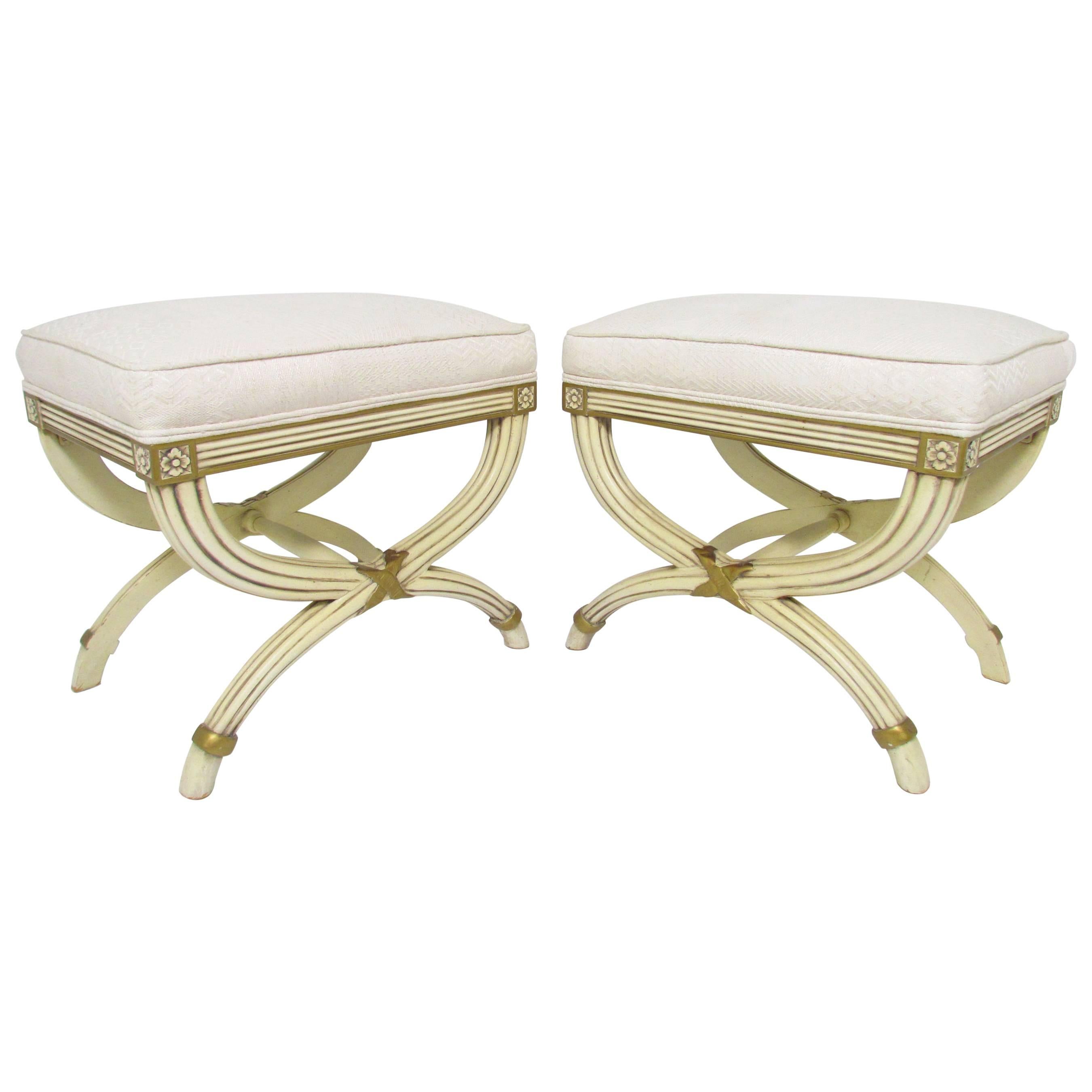Pair of Hollywood Regency Style X-Base Stools by Karges Furniture