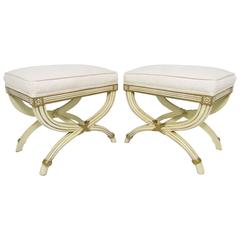 Pair of Hollywood Regency Style X-Base Stools by Karges Furniture