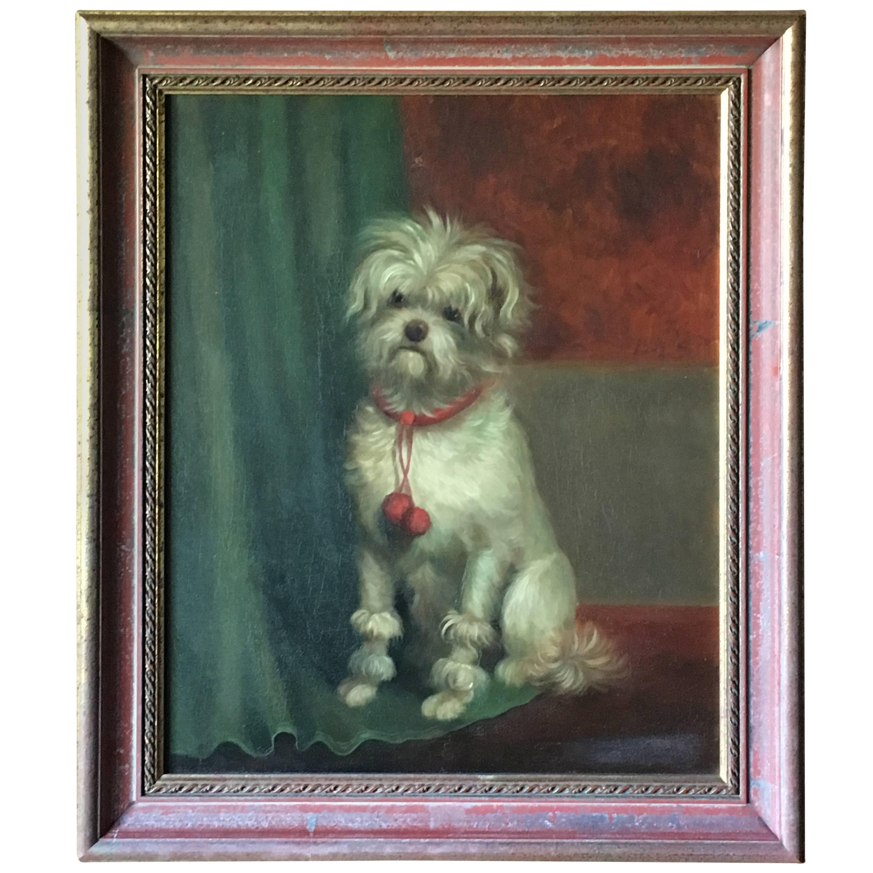Adorable Painting of a Maltese Dog, 19th Century