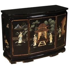 Vintage 20th Century French Lacquered And Painted Chinoiserie Sideboard