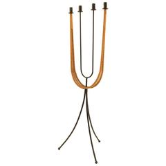 Arthur Umanoff Iron and Wicker Floor Candelabra