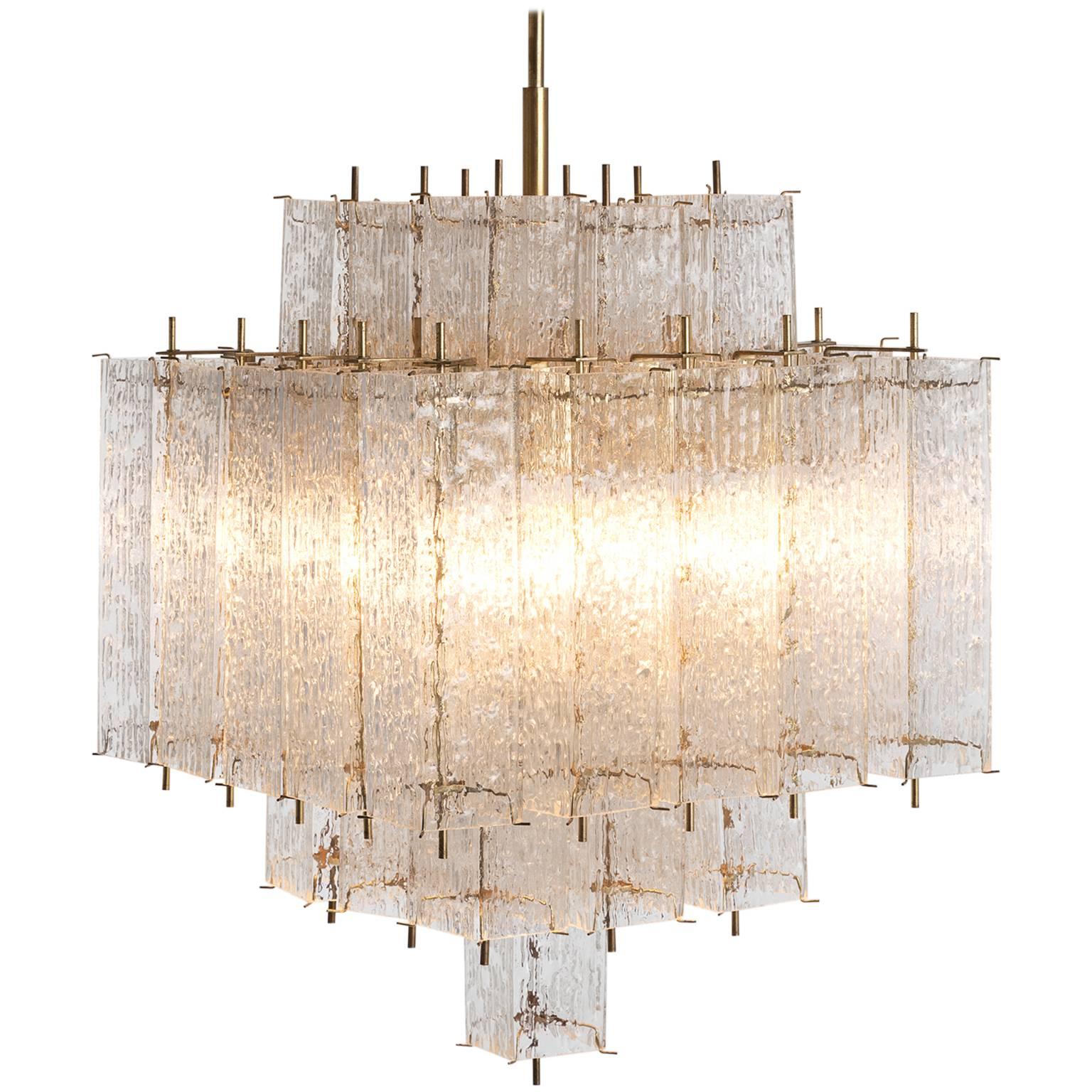 Brass and Structured Glass Chandelier