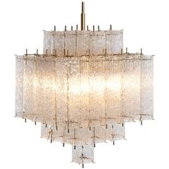 Brass and Structured Glass Chandelier
