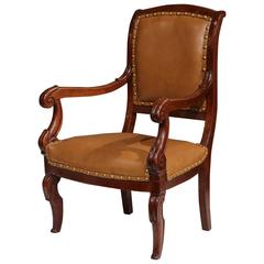 19th Century French Louis Philippe Carved Walnut Child Armchair with Leather 7