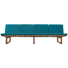 Retro Børge Mogensen Early Four-Seat Sofa with Petrol Blue Upholstery