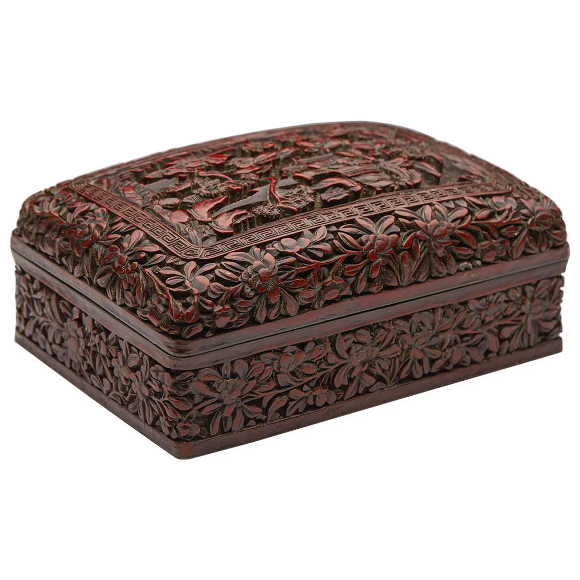 Antique Chinese Qing Cinnabar Lacquered Box, 19th Century