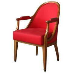 Sillón góndola francés Art Decó de nogal con sable de latón