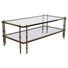 Spanish Polished Brass and Glass Two-Tier Coffee Table