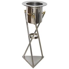 Retro Mid-Century Chrome and Brass Top Hat and Cane Champaign Bucket or Wine Cooler