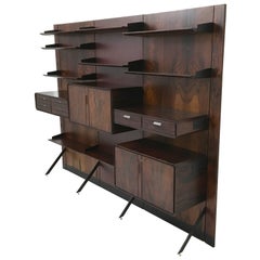 Midcentury Modern Wood, Formica, Metal and Brass Bookcase, Italy, 1960s