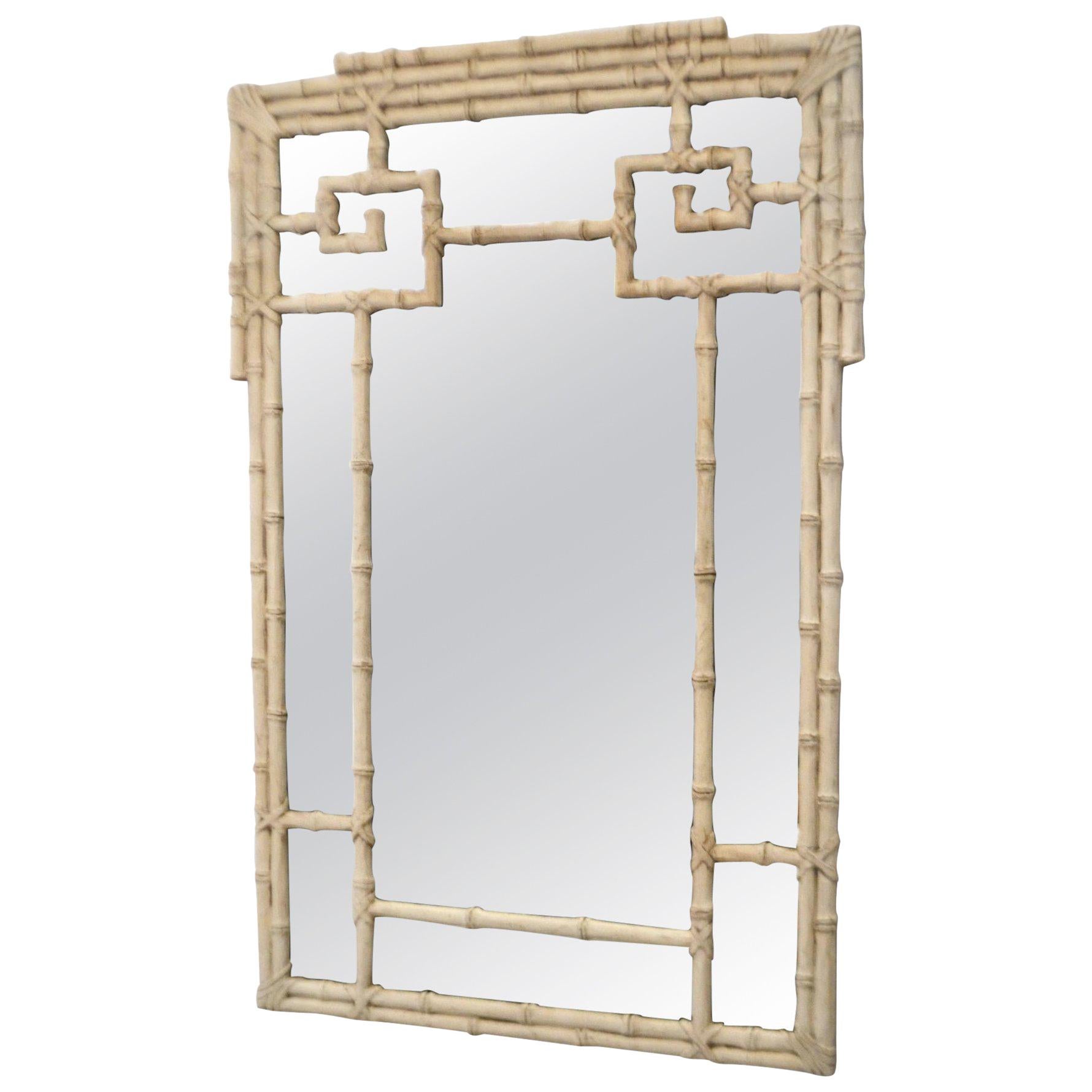 Italian Hollywood Regency Carved Wood Faux Bamboo Wall Mirror For Sale