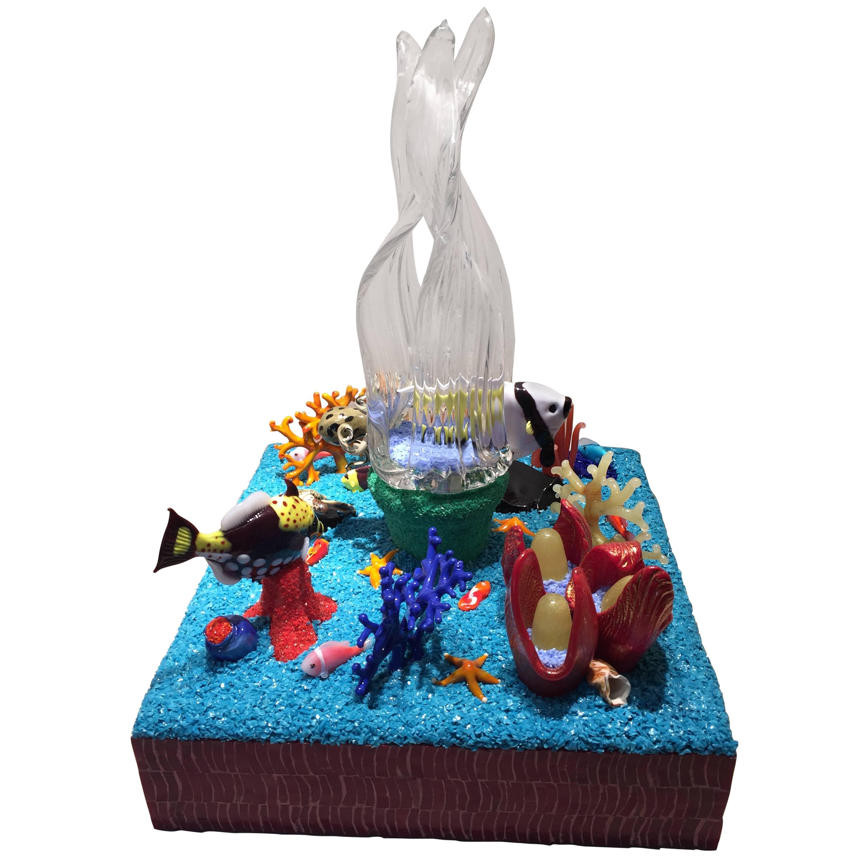 "Barrier Reef with Tropical Fish, Mixed-Media Murano Glass For Sale