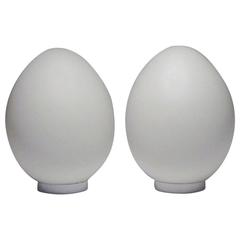 Pair of Mid-Century Frosted Glass Egg Lamps