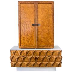 Outstanding Brutalist Diamond Relief Armoire or Cabinet