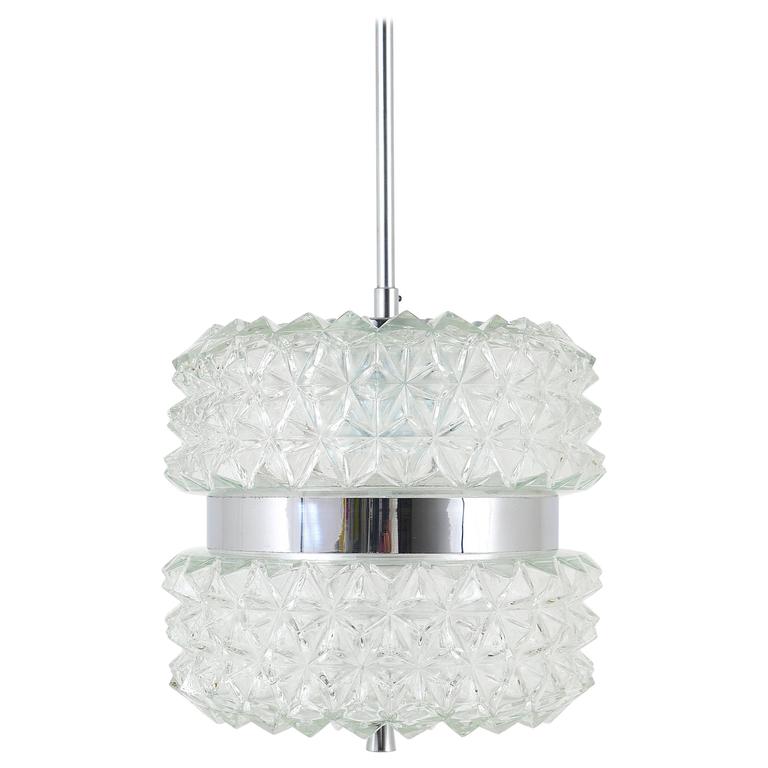 Beautiful Chrome And Faceted Glass Pendant Light From The 1960s For Beautiful Chrome And Faceted Glass Pendant Light From The 1960s For