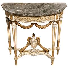 18th Century Louis XVI Period Parcel Gilt Demilune Marble-Top Console Table 18th Century Louis XVI Period Parcel Gilt Demilune Marble-Top Console Table