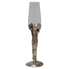 Mid-Century Artisan Signed Wine Glass with Metal Surround and Amethyst Stones