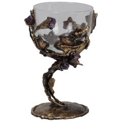 Mid-Century Goblet with Handcrafted Metal and Amethyst Base