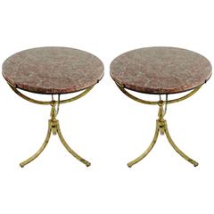 Beautiful Pair of Gilded Wrought Iron Gueridons, Marble Tops, 1950s-1960s 8