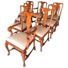 Used Set of Eight Queen Anne Style Dining Chairs