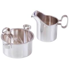 Bertel Gardberg Silver Creamer and Sugar Bowl with Tongs