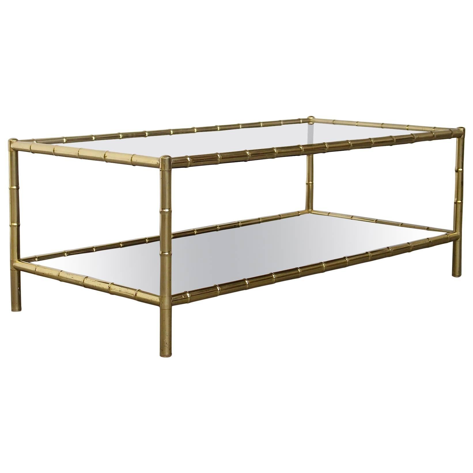 Impressive Two-Tiered Faux Bamboo Coffee Table Jacques Adnet Maison Baques style For Sale