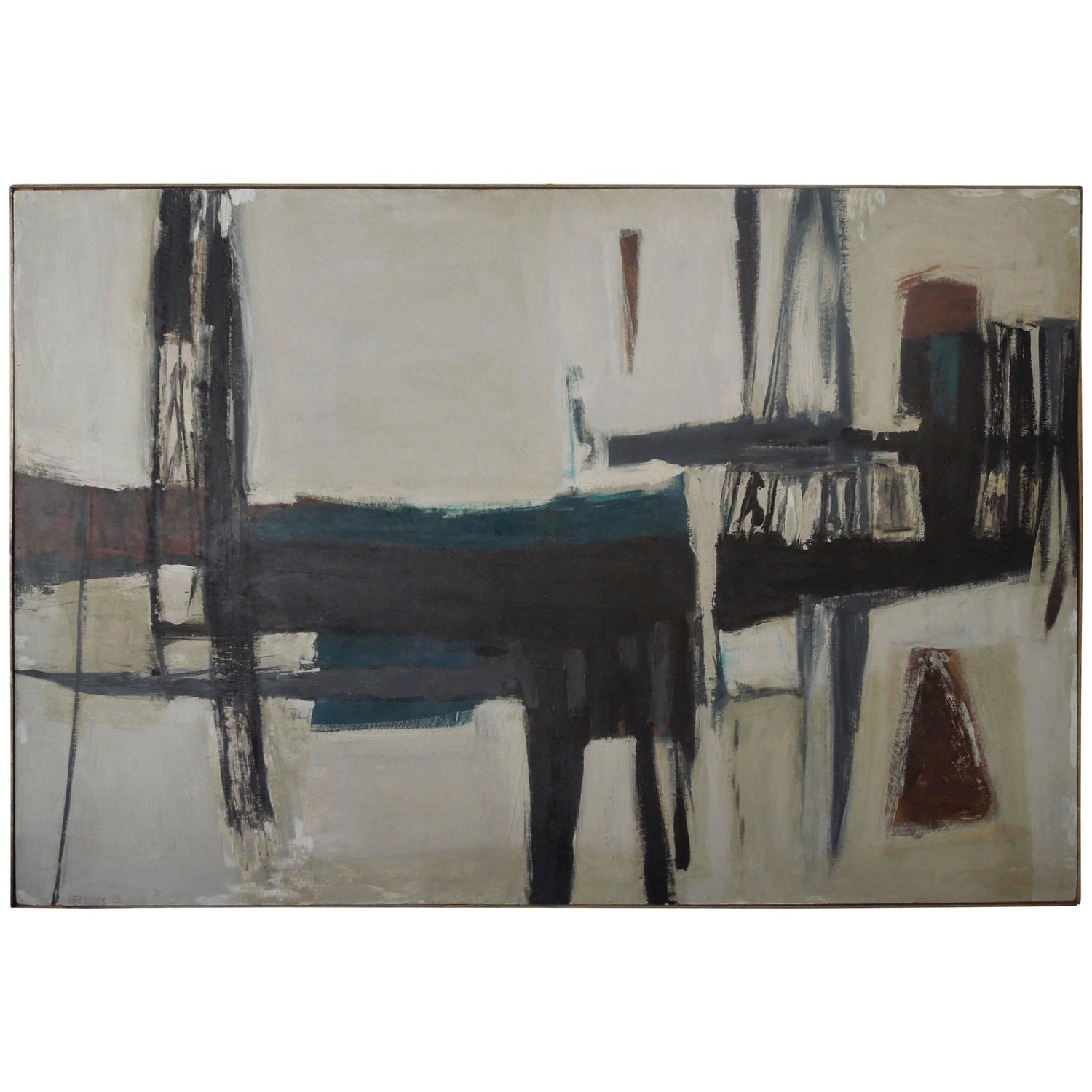 Large Spectacular MidCentury Modern British Abstract Painting by