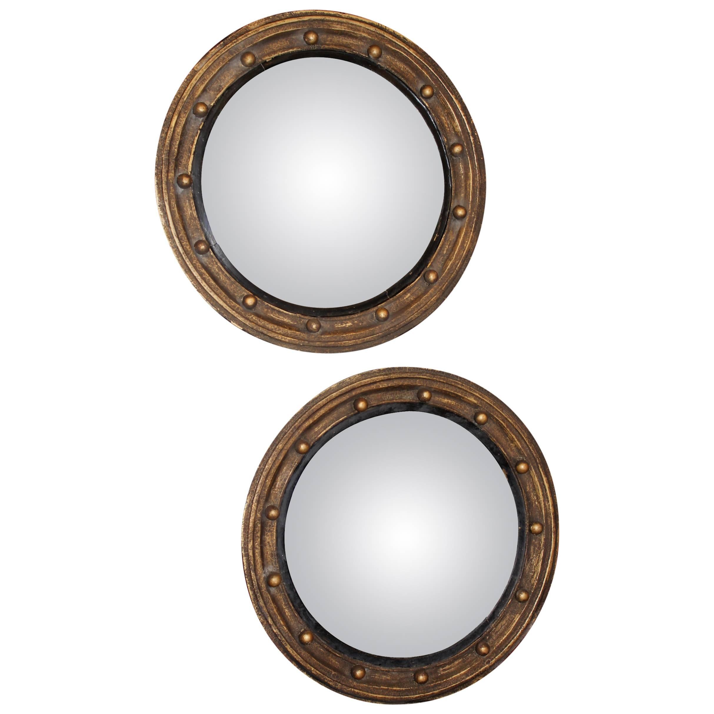 Pair of Custom Convex Girandole Giltwood Mirrors