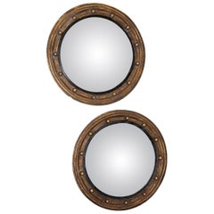 Vintage Pair of Custom Convex Girandole Giltwood Mirrors