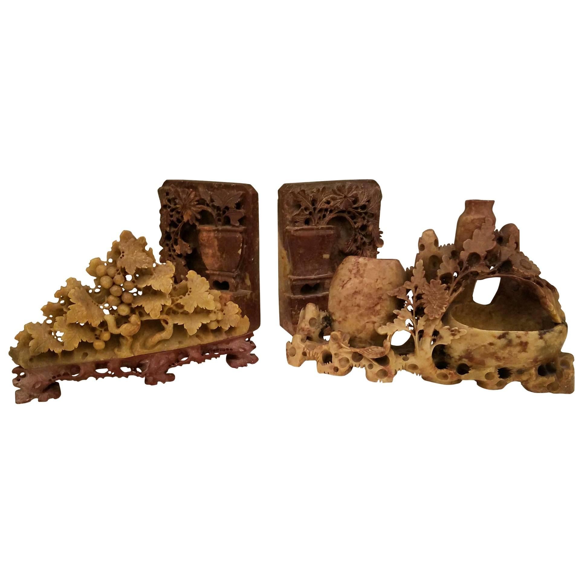 Collection of Chinese Carved Soapstone Pieces For Sale