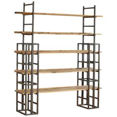 Custom-Made Adjustable Industrial Style Steel and Wood Plank Etagere 12