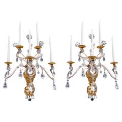 Pair of Early 19th Century Italian Giltwood and Rock Crystal Wall Sconces 4