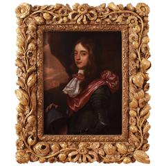 17th Century Oil Painting, Royal Interest Carved Giltwood Frame