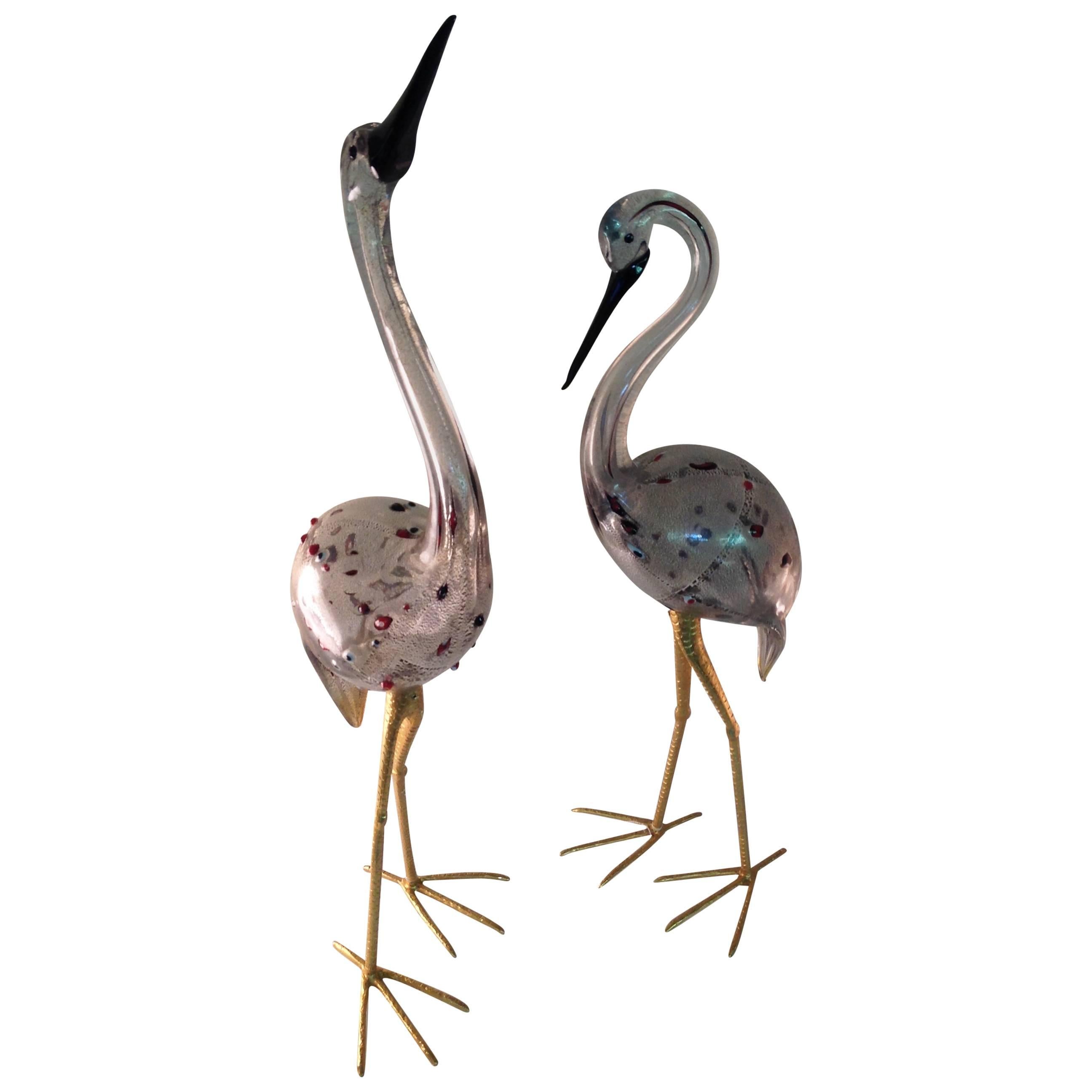 Monumental Signed Pair of Licio Zanetti Murano Birds, circa 1970s