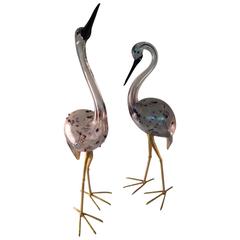 Monumental Signed Pair of Licio Zanetti Murano Birds, circa 1970s