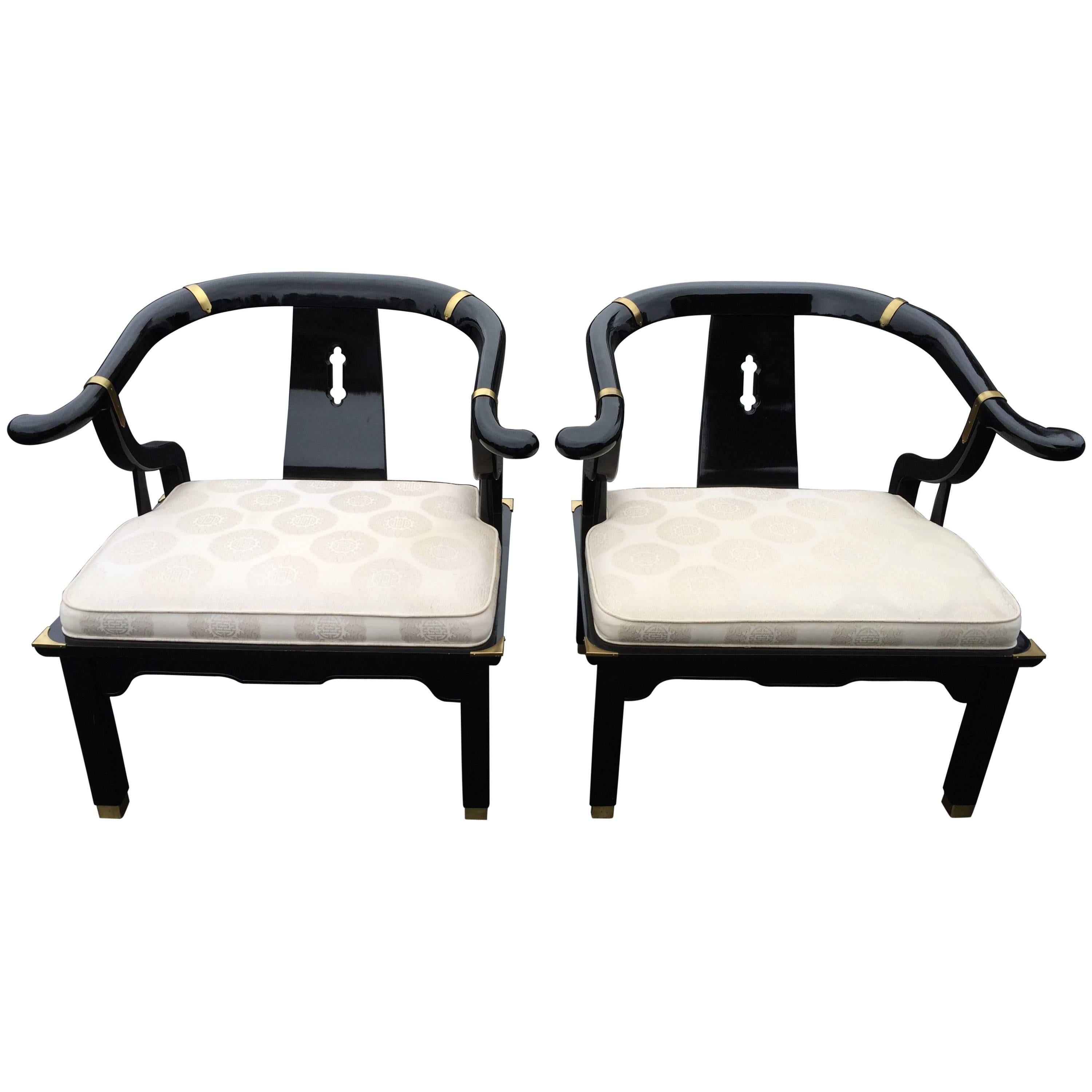 Pair of Century Asian Lacquered and Brass Chairs, the style of James Mont