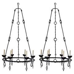 Pair of Italian Wrought Iron Six-Light Chandeliers, circa 1900 2